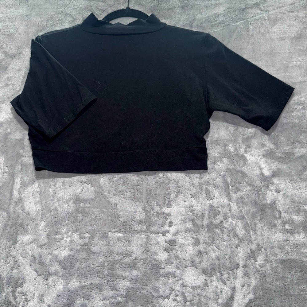 Half Tee Womens Sleeveless Collared Cream Black Crop Shirt Plus Size 1X - Picture 2 of 7